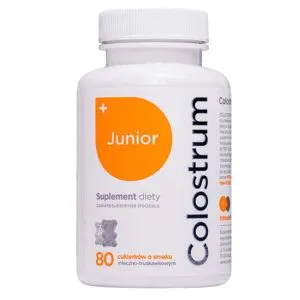 Colostrum Junior 40% ImmunoFirstAid cukierki misie o smaku mleczno-truskawkowym 80szt Colostrum Polska