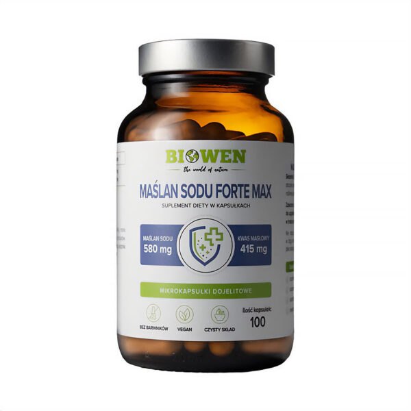 Maślan Sodu Forte Max 580 mg. Biowen 100 kapsułek maślan sodu właściwości,maślan sodu forte,maślan sodu na co,maślan sodu forte na co pomaga,maślan sodu forte max,maślan sodu biowen,maślan sodu tabletki,kwas masłowy na jelita,kwas masłowy cena,kwas masłowy preparaty,maślan sodu na zespół jelita drażliwego,maślan sodu a uchyłki jelita,czy maślan sodu uszczelnia jelita NaszeNaturalne Maślan-sodu-forte-max-580-mg.-biowen-100-kapsułek-2