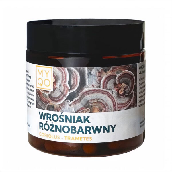 Grzyby funkcjonalne wrośniak różnobarwny (Coriolus) 90 kaps. MYQO NaszeNaturalne Grzyby Funkcjonalne Wrośniak Różnobarwny Coriolus 90 Kaps Myqo 1